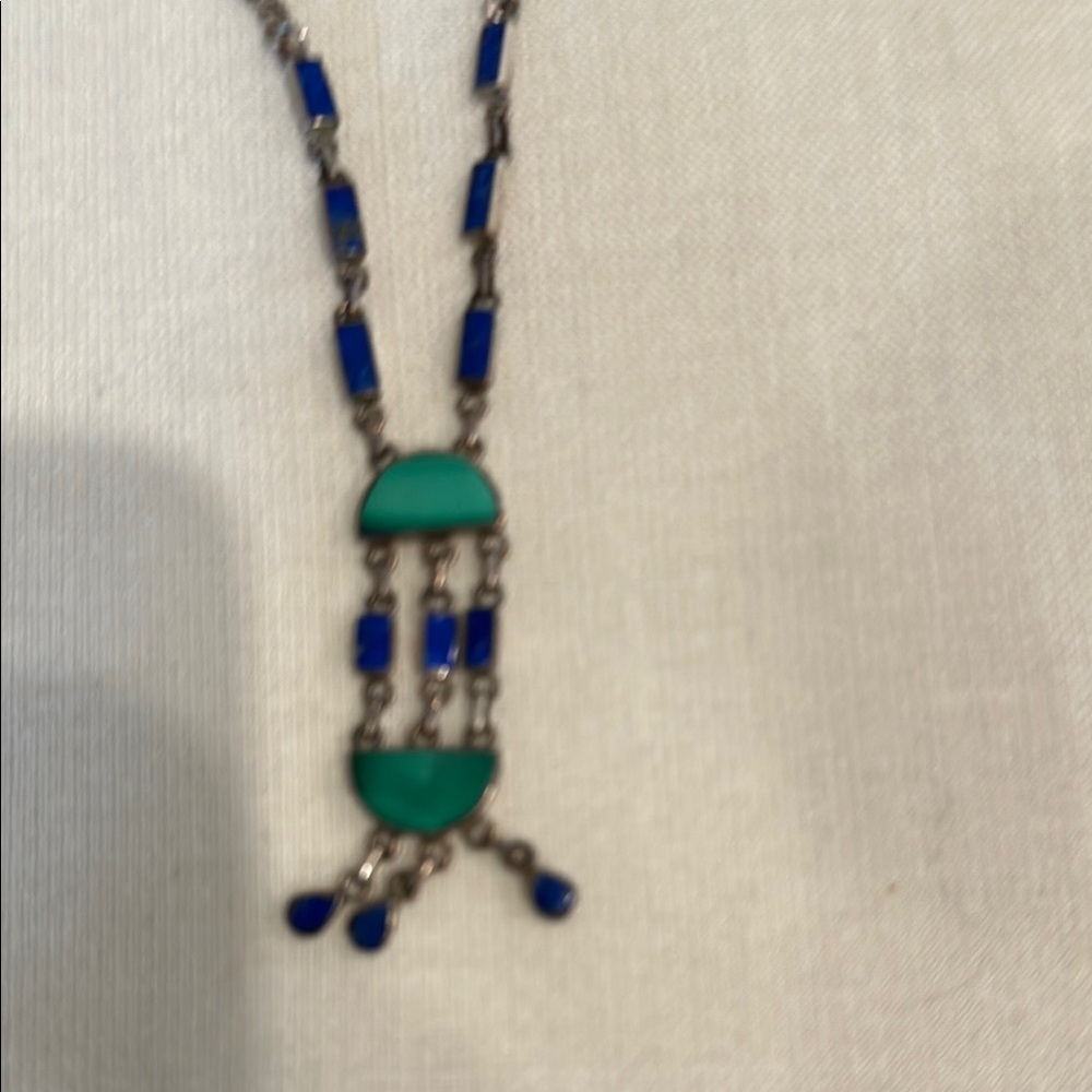 Elegant Blue and Green Turquoise sterling necklace